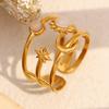 Moda Europea y Americana Elegante Nicho Estilizado Alta Gama Joyería de Mano Acero Inoxidable Chapado en Oro de 18K Anillo Abierto Luna Sol