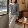 Suéter de lana cepillada con cuello redondo estilo perezoso para mujer, otoño invierno, nuevo, suave, holgado, color liso, jersey de punto base para mujer
