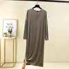 Vestido de Modal con Cuello en V y Mangas Largas para Mujer Nueva Falda Base Falda Larga para Mujer Vestido Camiseta de Manga Larga Holgado Talla Grande Camisón