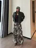 Calça jeans de trabalho estilo rua retrô americana transfronteiriça com estampa de leopardo lavada, unissex, modelagem solta, perna reta, perna larga, calça longa casual