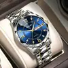 Reloj de Cuarzo de Lujo para Hombre, Pantalla de Día-Fecha, Correa de Acero Inoxidable, Reloj de Pulsera Impermeable Luminoso