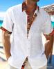 Camisa de manga corta tipo cárdigan para hombre, estilo playero hawaiano, con solapa y tapeta de color en contraste, 2023