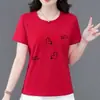 Camiseta de manga corta con estampado de corazón para mujer, comercio exterior transfronterizo, top holgado de cuello redondo para madres, versátil, adelgazante y rejuvenecedor