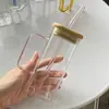 Copo de vidro quadrado para atacado com separação de chá e água, copo de água com canudo, copo de vidro transparente de borossilicato alto, resistente ao calor