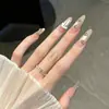 Uñas Postizas Apiladas con Pedrería Ojo de Gato Hechas a Mano Puntas de Uñas Pegatinas de Uñas Acabadas con Moño Uñas Portátiles Fabricante Venta al por Mayor
