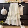 Saia Midi Irregular em Renda Patchwork Estilo Francês Linha A para Mulheres, Lançamento Primavera/Verão 2026 Elástica Cintura Alta Emagrecedora Camadas