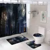 Fs5 Amazon Transfronterizo Serie de Halloween Juego de Cortina de Ducha Impresión Digital Impermeable Antimoho Juego de Cuatro Piezas Puede