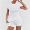Venta Caliente Transfronteriza Ropa de Yoga para Mujer Conjunto de Manga Corta de Secado Rápido Ropa de Fitness Running Pantalones Cortos de Tacto de Alta Gama Conjunto de Dos Piezas