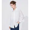 Elegante Camisa Blanca Perla con Cuello 2026 Nueva Colección Otoño-Invierno para Mujer Camisa de Manga Larga con Cuello Polo Prenda Exterior