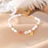 Pulseira Yilu Prata S925 Prata Esterlina Banhada a Ouro Pérola de Água Doce Turmalina Ovo Oval Flor Contas Estilo Palácio