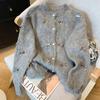 2024 Nuevo Estilo Elegante Cárdigan de Punto de Alta Gama Top Gris Lazo Estilo Chanel Suéter Chaqueta para Mujer Otoño e Invierno