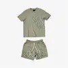 Estilo Europeo y Americano Calle Hip Hop Hombres y Mujeres Estampado de Letras Holgado Manga Corta Top Conjunto de Ropa Deportiva Casual Tendencia de Verano Hombres