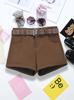 Con Cinturón ~ Shorts Elásticos de Borde Enrollado Coreanos Dongdaemun para Mujer de Cintura Alta Ropa Exterior Leggings 9733