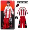 Ropa de Street Dance para Niños Ropa Fresca y Moderna Rayas Rojas 03 Ropa de Presentación Conjunto para Niños hiphop Ropa de Presentación para Niñas