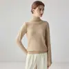 Nuevo suéter de cachemira de cuello alto para mujer, suéter base de punto de cachemira de manga larga, top casual simple de color liso para el día a día