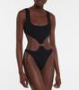 Traje de baño de una pieza para mujer 2023 con contraste de colores a juego, explosiones europeas y americanas, traje de baño de una pieza con anillo, tela especial arrugada