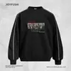 Sudadera Holgada para Hombre con Cuello Redondo, Estampado de Personaje y Costuras, Estilo Primavera/Otoño, Ambiente Streetwear Americano, Top Deportivo Casual
