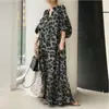 Vestido Casual Holgado Elegante de Manga Larga con Estampado de Leopardo, Cuello en V, Moda Nueva de Primavera y Otoño Estilo Coreano para Mujer