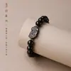 Atacado de produtos culturais e artísticos de templos: Pulseira de obsidiana natural, novo estilo chinês obsidiana prateada Pixiu Sutra do Coração pulseira de laço único de alta qualidade