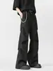 Pantalones casuales negros plisados acampanados estilo americano para hombre, nuevos de moda, holgados, rectos, para trapear, cleanfit