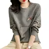 Sudadera de Algodón para Mujer, Corte Holgado, Estilo Coreano de Primavera, Moderna y Versátil, Top Redondo Adelgazante para Mujeres Petite, Estilo Casual