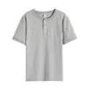 (Mismo Estilo para Hombres y Mujeres) Camisa Henry de Manga Corta de Algodón Peinado de Xinjiang Camiseta de Manga Corta con Cuello Henry Retro Americano Pesado