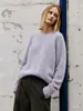 Suéter cálido de lana con cuello redondo, de cachemira y seda de alto peso para mujer, nuevo estilo otoño e invierno, tejido suelto, suave y esponjoso