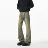Pantalones casuales rectos de verano para hombre estilo retro americano, corte slim-fit, pantalones anchos holgados, jeans lavados de microcampana