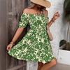 Vestido de Verano 2025 Nuevo de Manga Corta con Cuello Redondo Ajustado hasta la Rodilla Vestido Floral Europeo y Americano Floral