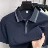 Camisa Polo Piqué de Tencel Lyocell, Manga Corta, Cuello Rayado de Color Contrastante, Cinta en el Hombro, Top Casual Transpirable para Hombre