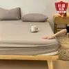 Sábana bajera de color liso, una pieza, algodón lavado, funda de cama antideslizante para una persona, protector de colchón de cobertura total, juego de tres piezas