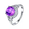 Anillo de turmalina morada con forma de huevo y diamantes anillo abierto de espodumena morada y diamante morado anillo chapado en platino anillo de uso diario de alta calidad