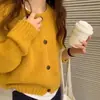 Cardigan Feminino Cor de Doce Estilo Coreano Gola Redonda Suéter Espesso Redutor de Idade Casaco Tricô Solto Emagrecedor Top