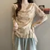Nova Camisa Feminina Plus Size para Primavera/Verão de 2026, Manga Longa, Barra Irregular, Gola Swing para Mulheres Plus Size