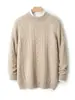 Suéter masculino de gola alta parcial, 100% lã, corte solto, espessado, trançado, plus size, business casual, camada base quente