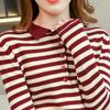 Suéter de Tricô de Algodão Listrado Redutor de Idade para Mulheres, Novo Suéter Pulôver Versátil de Manga Longa para Primavera e Outono, Camiseta Básica Slimming Tendência