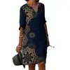 Vestido de Moda Estampado Floral de Verano Europeo 2026, Cuello en V, Manga Media, Cintura Media, Jersey, Línea A