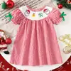 Vestido para niña con dulce estilo navideño, mangas abullonadas, bordado de Papá Noel, para bebés y niños pequeños de 0 a 3 años, vestido de princesa