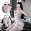 Ropa interior sexy transfronteriza poliéster uniforme de enfermera ligero tentación perspectiva cuello en V profundo con volantes prenda de una pieza pelo 1322