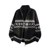 Suéter cárdigan jacquard estilo étnico retro americano para hombre, otoño invierno, holgado, casual, versátil, solapa, tejido, prenda exterior