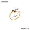 Anillo Multicolor de Acero Inoxidable con Incrustaciones de Circonita de Colores Cruzado Europeo y Americano Banda Abierta Escalonada Recubierto de Oro de 14K PVD Regalo de Cumpleaños