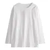 Camisa básica branca de outono e inverno, espessa, que cobre o bumbum, com fenda na barra, manga longa, para usar em camadas com moletom, top térmico de corte solto