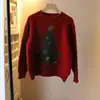 Suéter jacquard de árvore de Natal com gola redonda estilo japonês feminino outono e inverno novo casual versátil top de suéter de alta qualidade