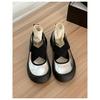 Zapatos Mary Jane Vintage de Suela Gruesa y Punta Redonda con Elástico Cruzado de una Sola Capa Zapatos de Ballet para Mujer que Aumentan un Poco la Altura Zapatos Casuales de Suela Gruesa