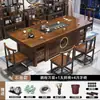 Conjunto de Mesa de Chá Grande e Cadeiras em Madeira Maciça, Mesa de Chá de Escritório Estilo Chinês Novo, Mesa de Chá e Conjunto de Mesa de Chá para Uso Doméstico