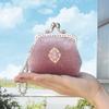 [Qian Li] bolsa original vintage de veludo com fecho de metal para moedas carteira de moedas feminina portátil bolsa de veludo com fecho de metal produto acabado