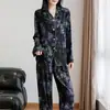 Pijama de Algodón Seda Lyocell Cuello Estilo Chino Pijama de Algodón Seda Conjunto de Ropa para el Hogar para Mujer Primavera y Otoño Se Puede Usar Afuera Manga Larga Pantalón Largo