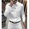 Camisa de hombre de lujo, estilo nuevo, de alta gama, elástica, sin costuras, no necesita planchado, antiarrugas, con detalles de pedrería, camisa de manga larga informal de negocios