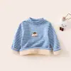 Ropa interior térmica cepillada para niños Otoño Invierno Nuevas Llegadas Niños y Niñas Cuello semi-alto bordado Top cálido de manga larga a rayas Ropa interior