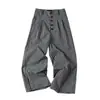 Pantalones casuales a cuadros retro americanos para mujer y hombre, marca de moda de verano, pantalones simples de pierna ancha con múltiples botones, pantalones holgados y fluidos hasta el suelo